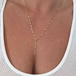 Real 14k Gold Mirrored Lariat Necklace | Fine Jewelry | Minimalist Jewelry
